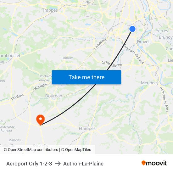 Aéroport Orly 1-2-3 to Authon-La-Plaine map