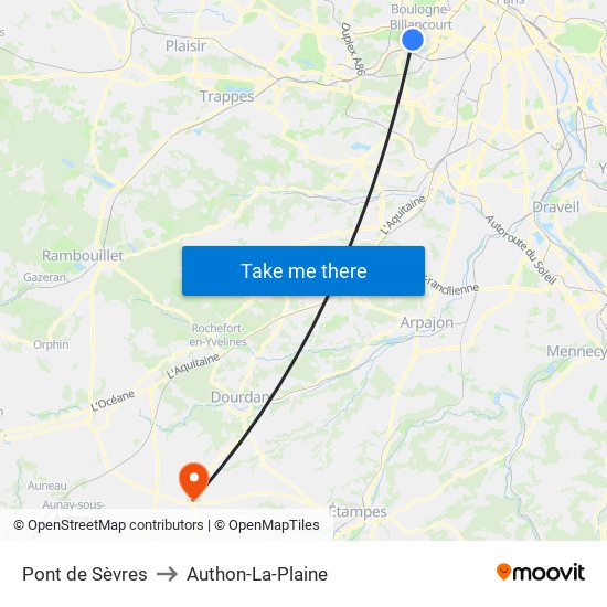 Pont de Sèvres to Authon-La-Plaine map