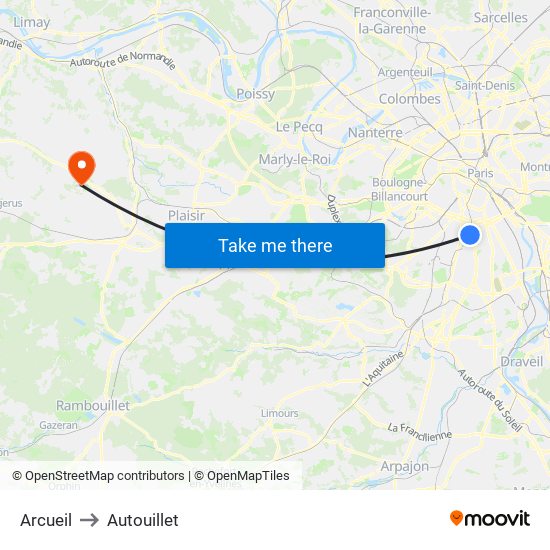 Arcueil to Autouillet map