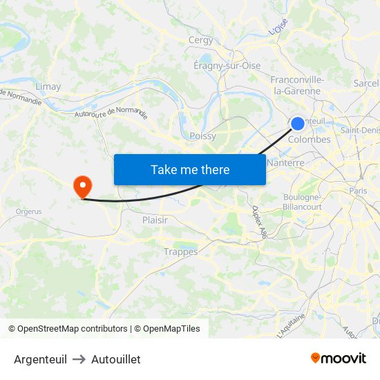 Argenteuil to Autouillet map