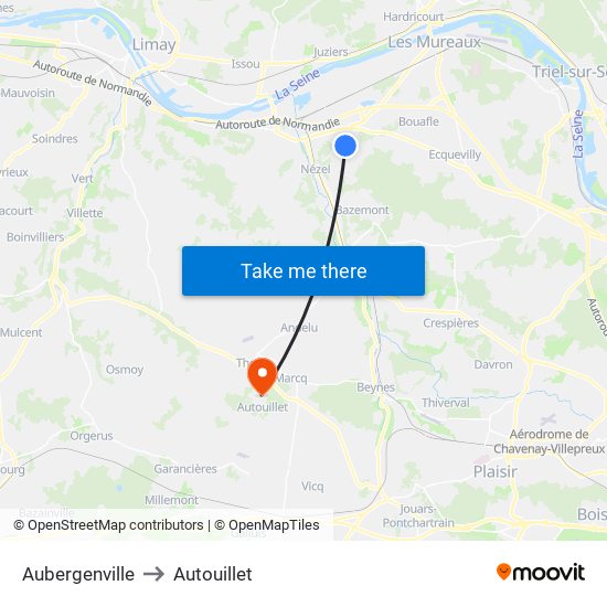 Aubergenville to Autouillet map