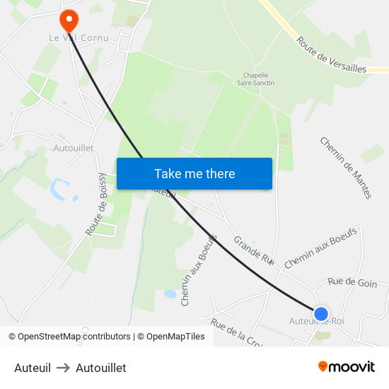 Auteuil to Autouillet map