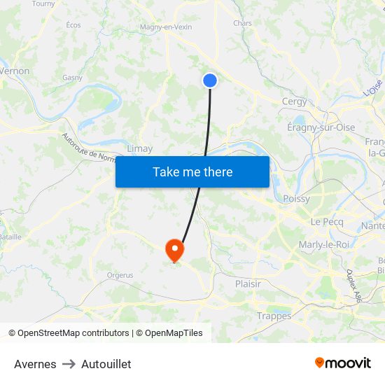 Avernes to Autouillet map