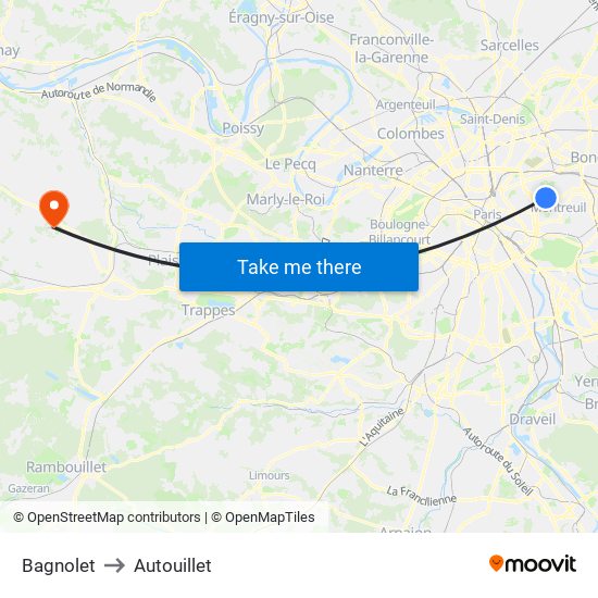 Bagnolet to Autouillet map