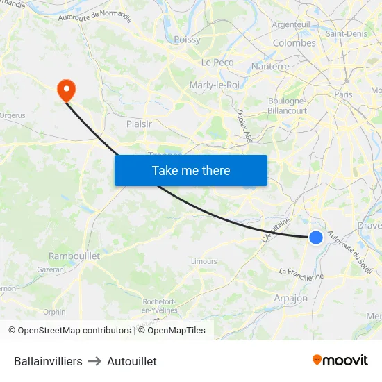 Ballainvilliers to Autouillet map