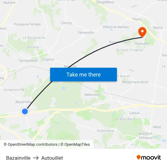 Bazainville to Autouillet map