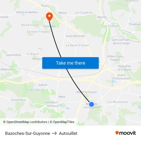 Bazoches-Sur-Guyonne to Autouillet map