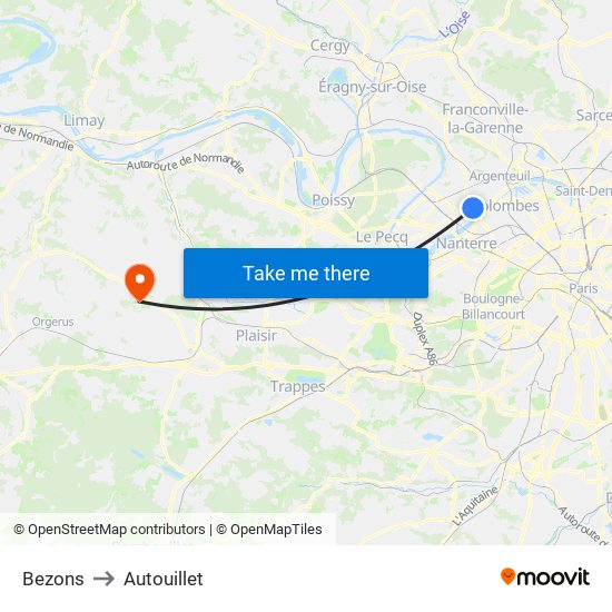 Bezons to Autouillet map