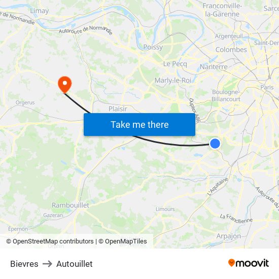 Bievres to Autouillet map