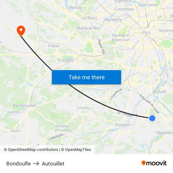 Bondoufle to Autouillet map
