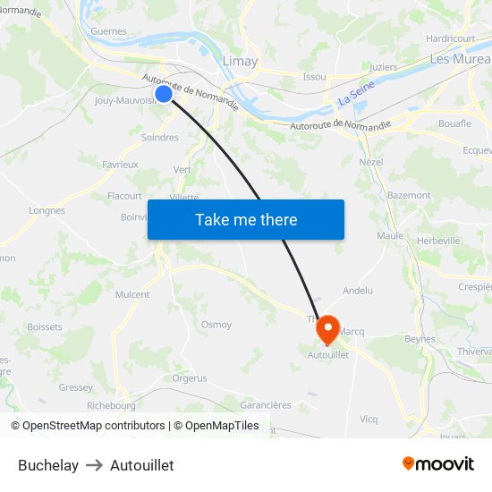 Buchelay to Autouillet map