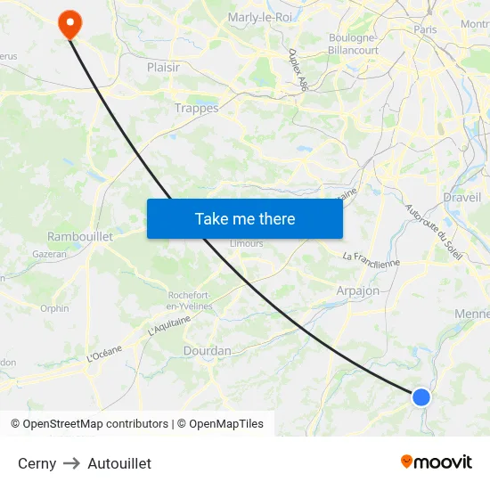 Cerny to Autouillet map