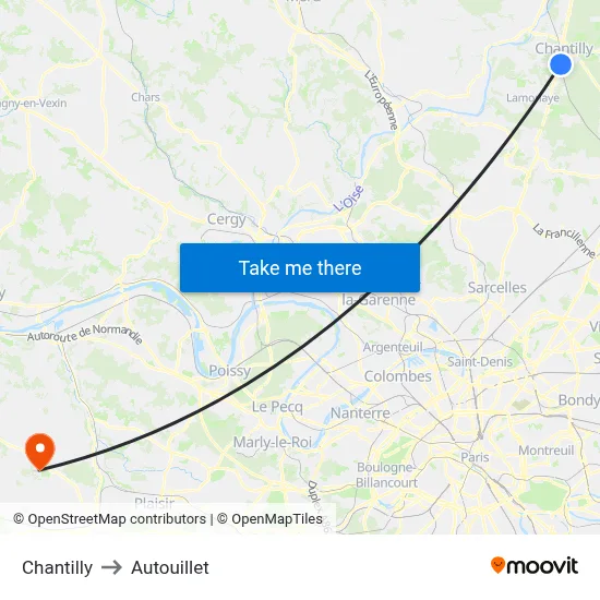 Chantilly to Autouillet map