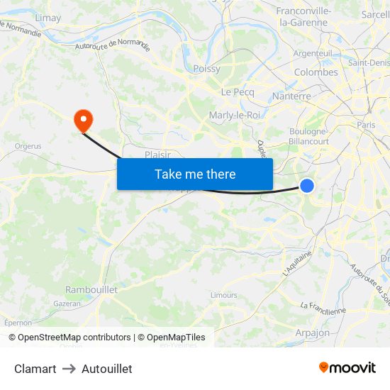 Clamart to Autouillet map