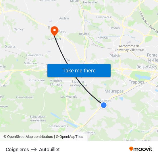 Coignieres to Autouillet map