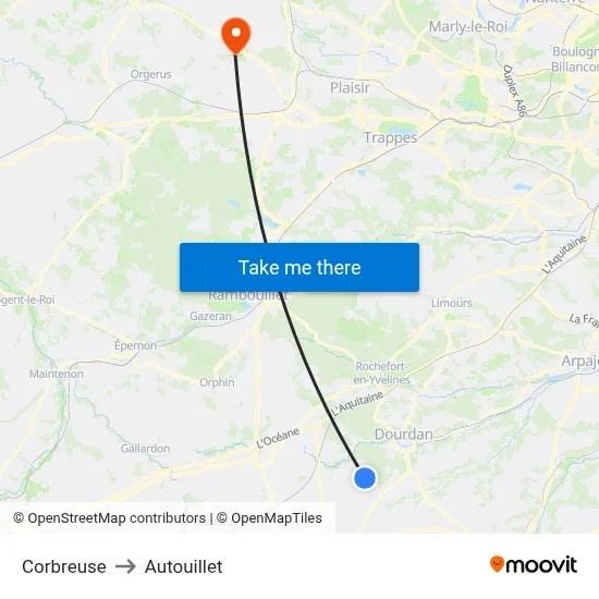 Corbreuse to Autouillet map
