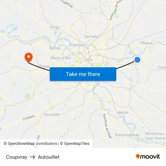 Coupvray to Autouillet map
