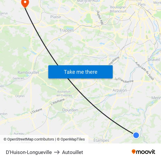 D'Huison-Longueville to Autouillet map