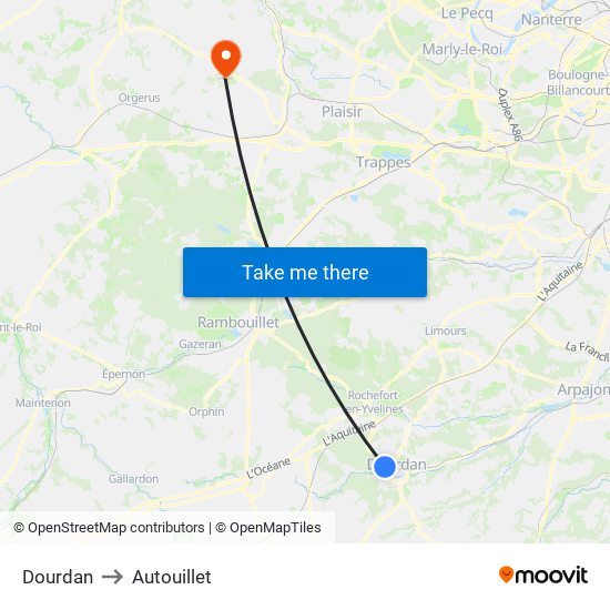 Dourdan to Autouillet map