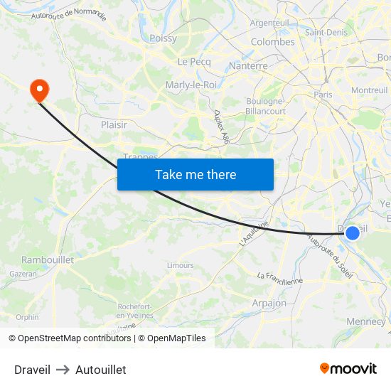 Draveil to Autouillet map