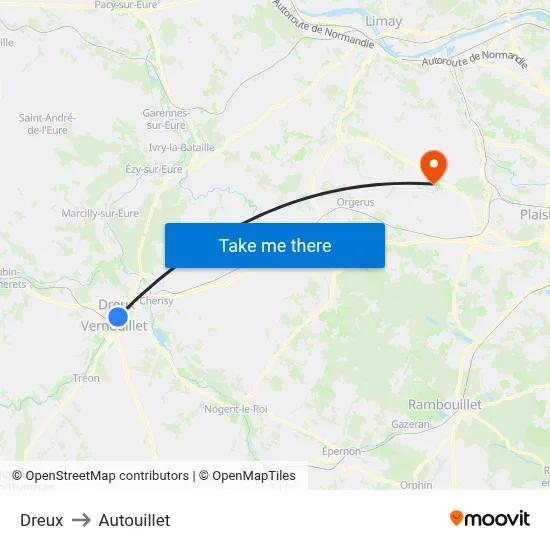 Dreux to Autouillet map