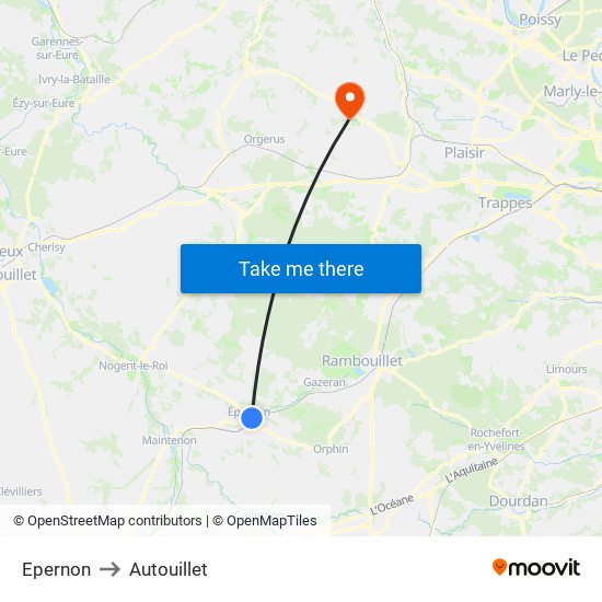 Epernon to Autouillet map