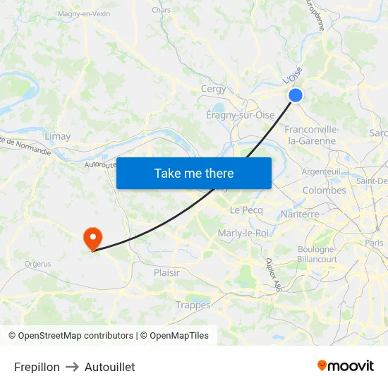 Frepillon to Autouillet map