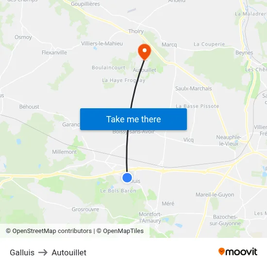 Galluis to Autouillet map