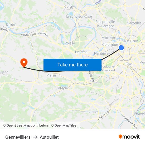 Gennevilliers to Autouillet map