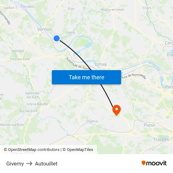 Giverny to Autouillet map