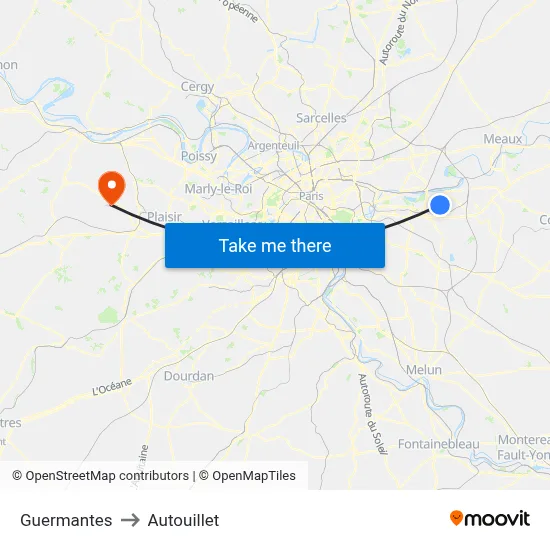 Guermantes to Autouillet map