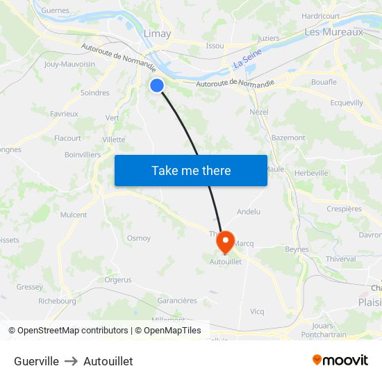 Guerville to Autouillet map