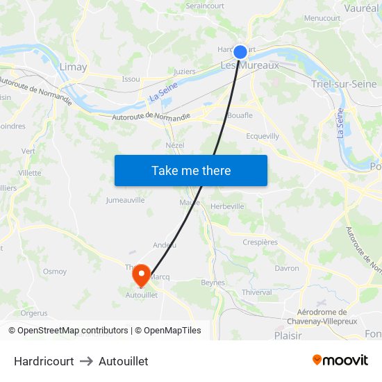 Hardricourt to Autouillet map