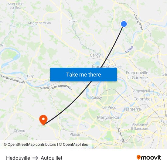 Hedouville to Autouillet map
