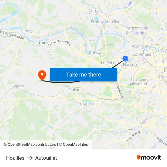 Houilles to Autouillet map