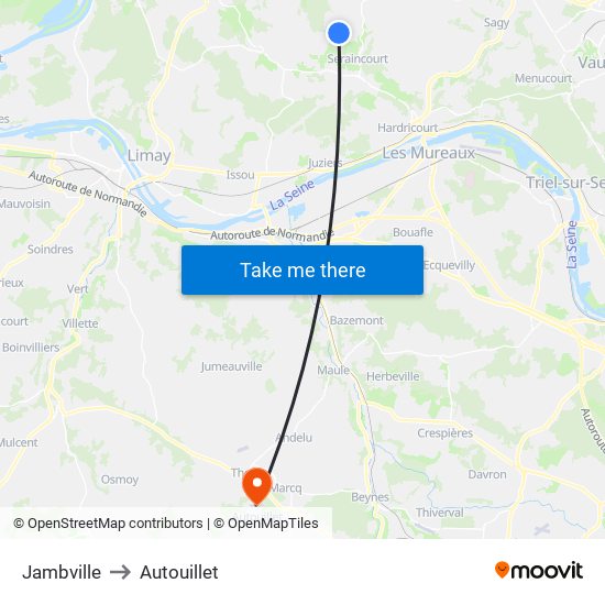 Jambville to Autouillet map