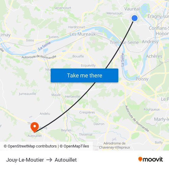 Jouy-Le-Moutier to Autouillet map