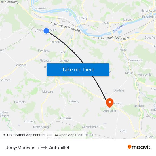 Jouy-Mauvoisin to Autouillet map