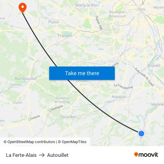 La Ferte-Alais to Autouillet map
