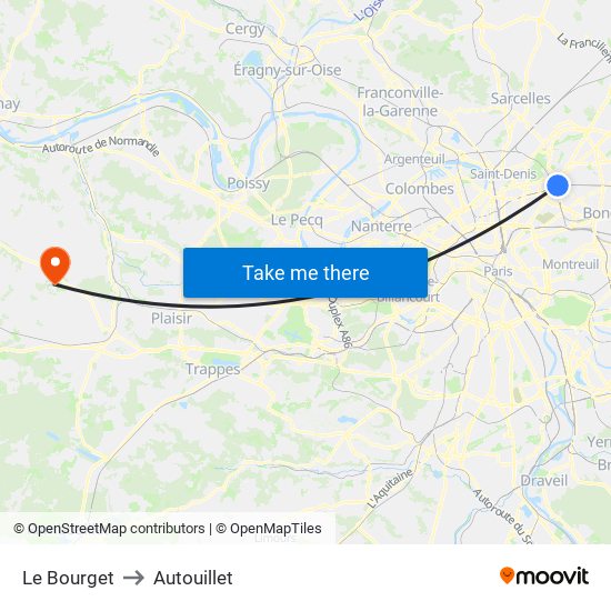 Le Bourget to Autouillet map