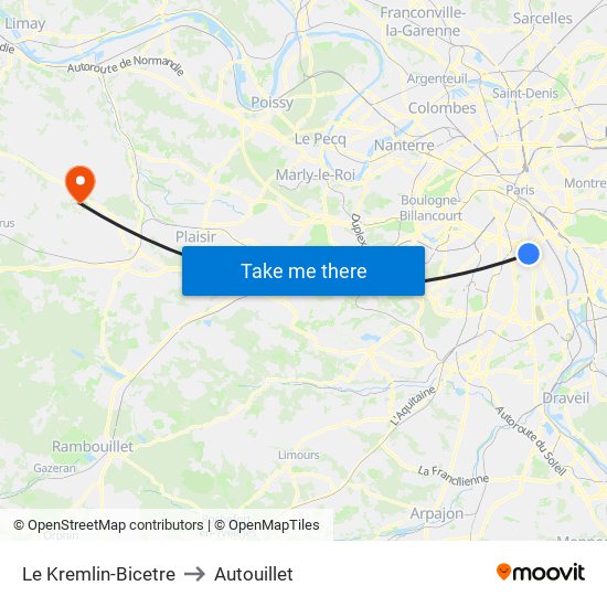 Le Kremlin-Bicetre to Autouillet map