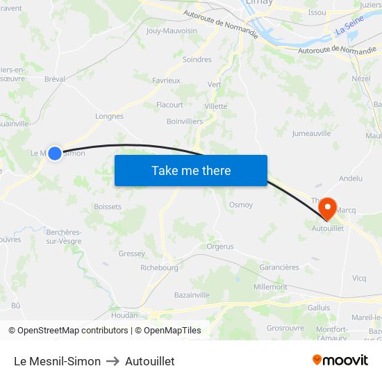 Le Mesnil-Simon to Autouillet map