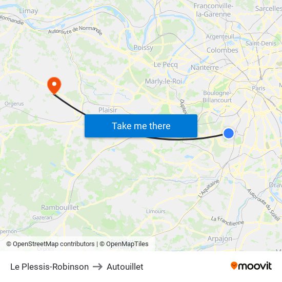 Le Plessis-Robinson to Autouillet map