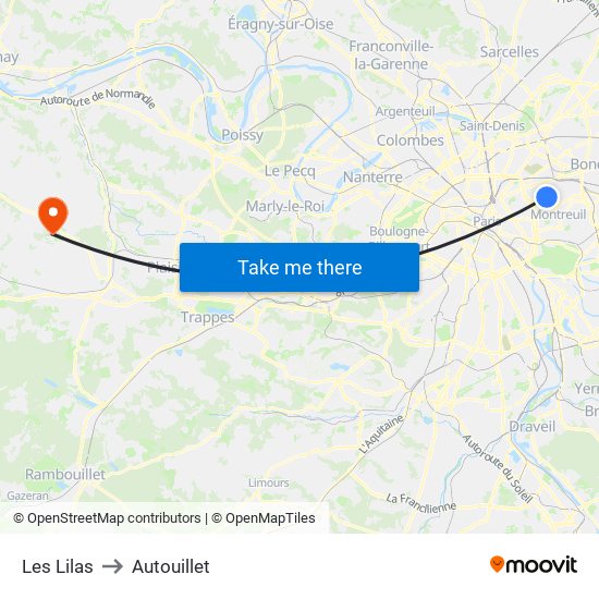 Les Lilas to Autouillet map