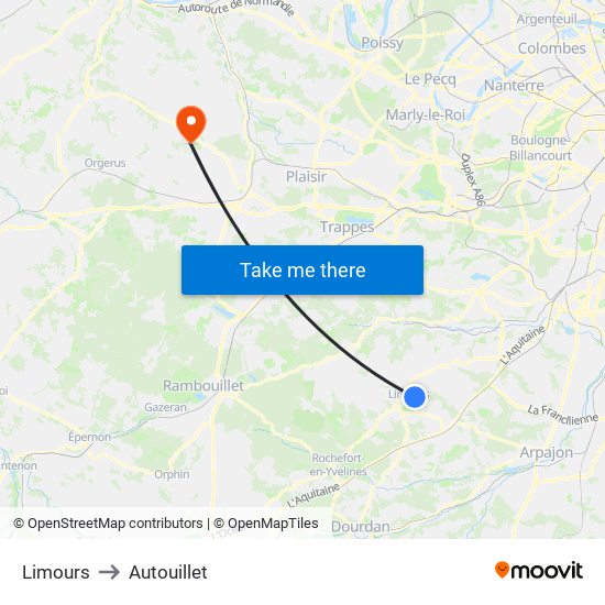 Limours to Autouillet map