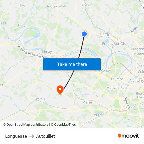 Longuesse to Autouillet map