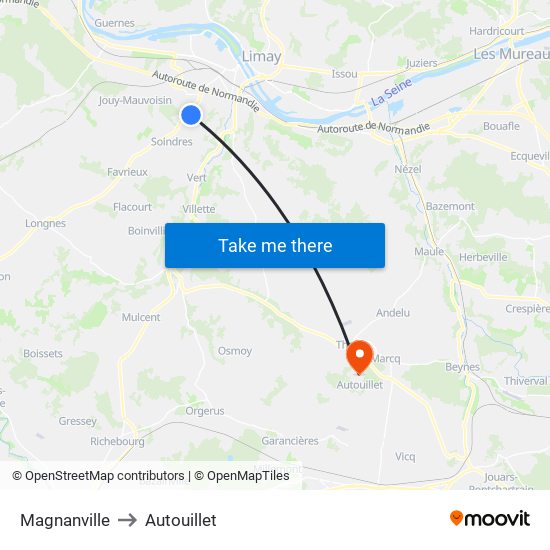 Magnanville to Autouillet map