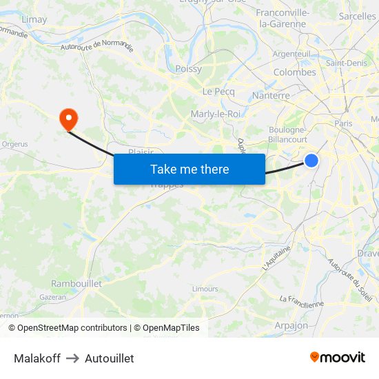 Malakoff to Autouillet map