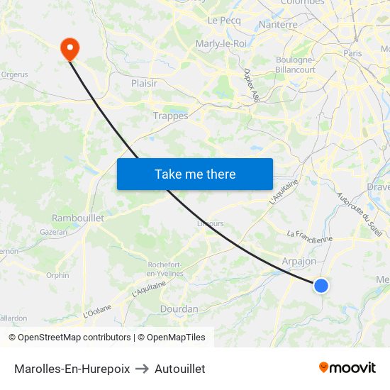 Marolles-En-Hurepoix to Autouillet map