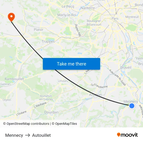 Mennecy to Autouillet map
